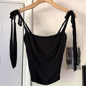 REFORMATION black viscose rayon smocked back cropped tank top